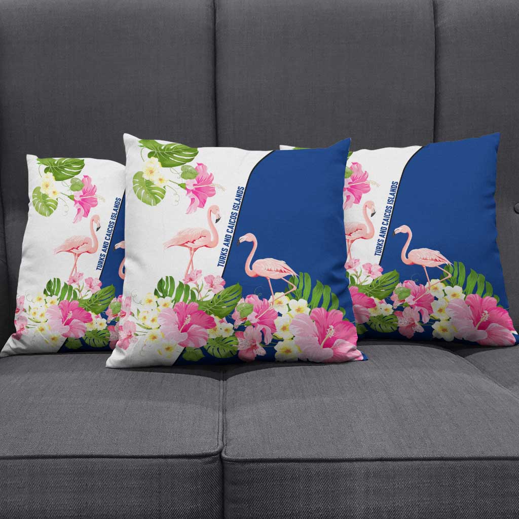 Turks and Caicos Islands Pillow Cover with Flamingos Floral Pattern and National Crest Design - Wonder Print Shop