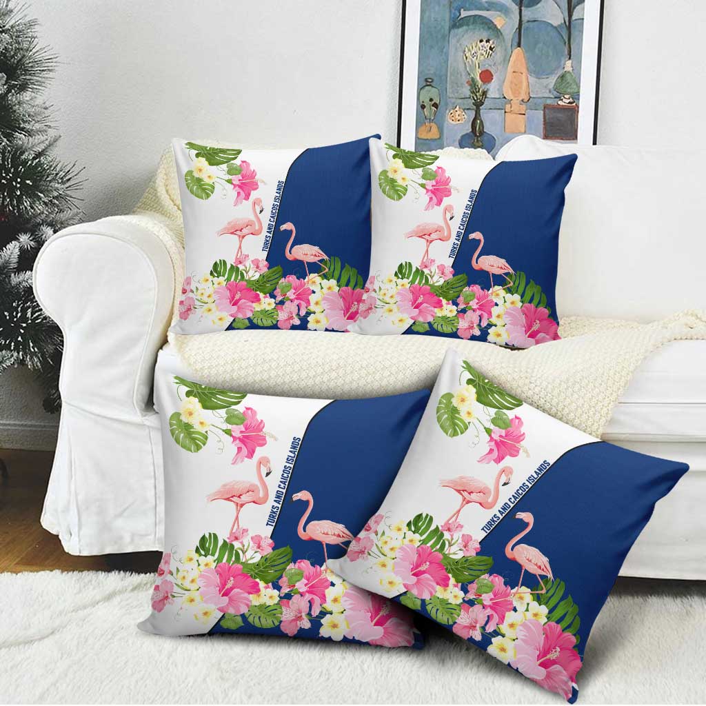 Turks and Caicos Islands Pillow Cover with Flamingos Floral Pattern and National Crest Design - Wonder Print Shop