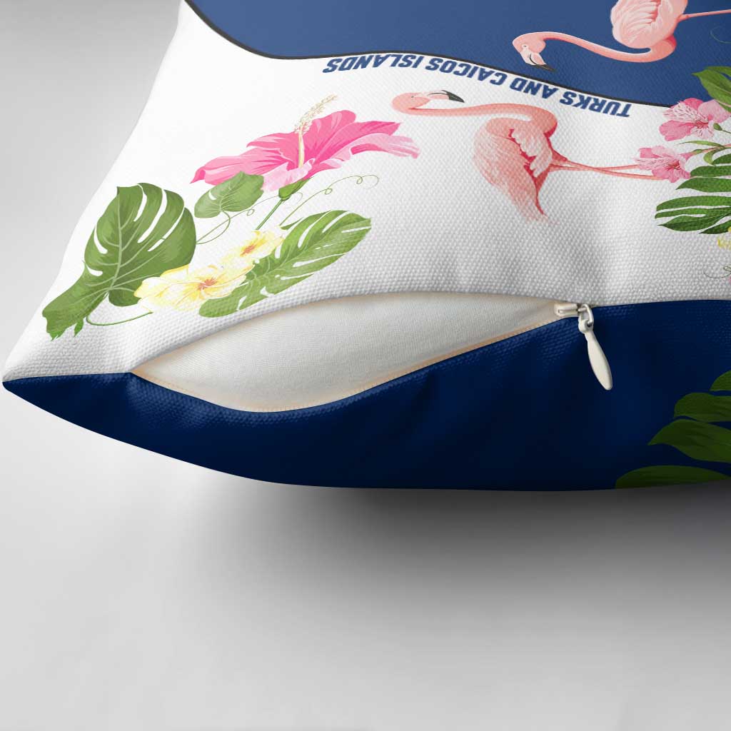 Turks and Caicos Islands Pillow Cover with Flamingos Floral Pattern and National Crest Design - Wonder Print Shop
