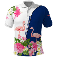 Turks and Caicos Islands Polo Shirt with Flamingos Floral Pattern and National Crest Design - Wonder Print Shop