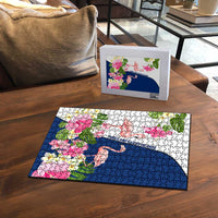 Turks and Caicos Islands Puzzle with Flamingos Floral Pattern and National Crest Design - Wonder Print Shop