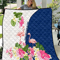 Turks and Caicos Islands Quilt with Flamingos Floral Pattern and National Crest Design - Wonder Print Shop