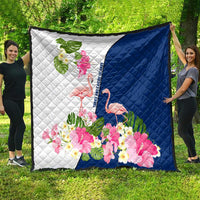 Turks and Caicos Islands Quilt with Flamingos Floral Pattern and National Crest Design - Wonder Print Shop