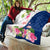 Turks and Caicos Islands Quilt with Flamingos Floral Pattern and National Crest Design - Wonder Print Shop