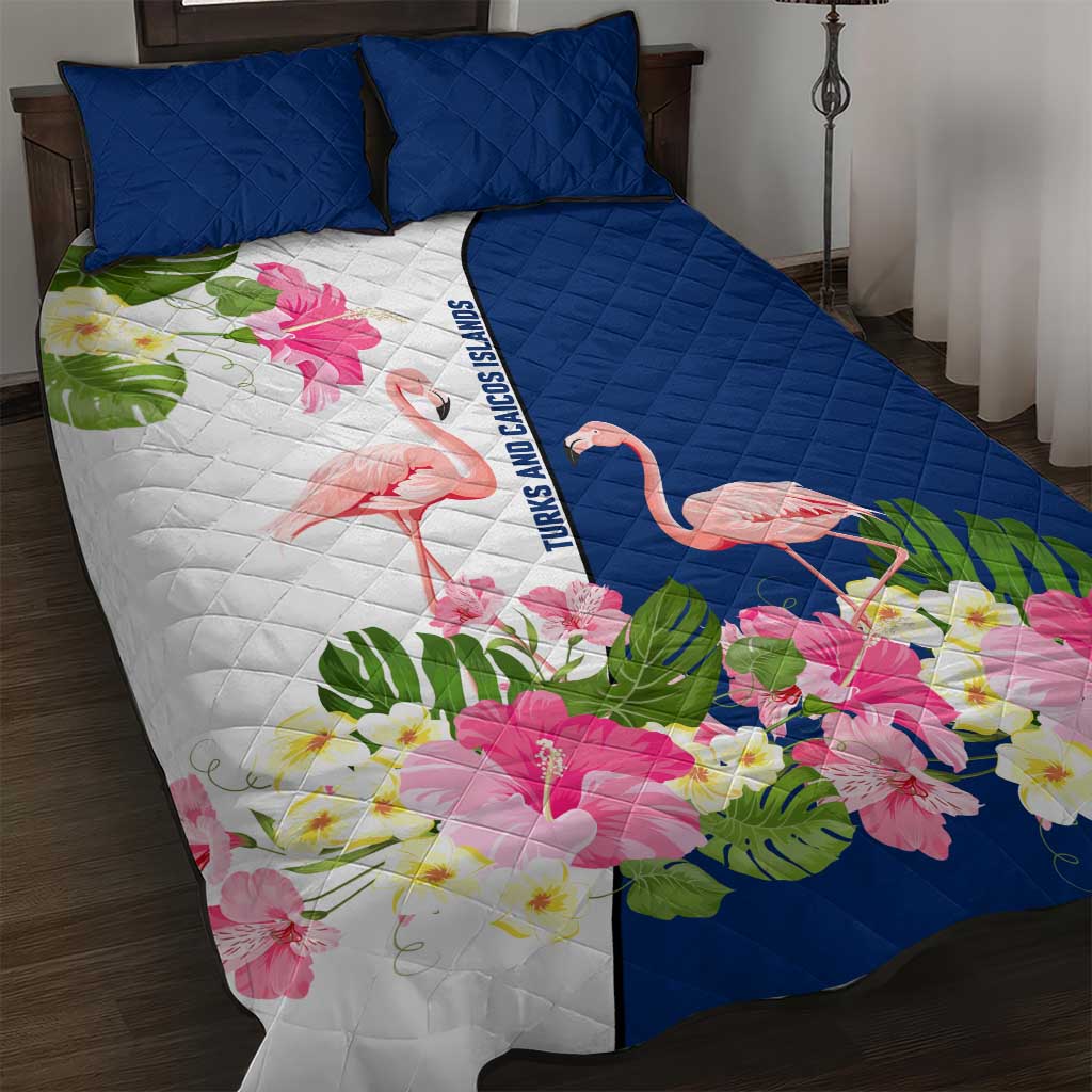 Turks and Caicos Islands Quilt Bed Set with Flamingos Floral Pattern and National Crest Design - Wonder Print Shop