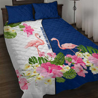 Turks and Caicos Islands Quilt Bed Set with Flamingos Floral Pattern and National Crest Design - Wonder Print Shop