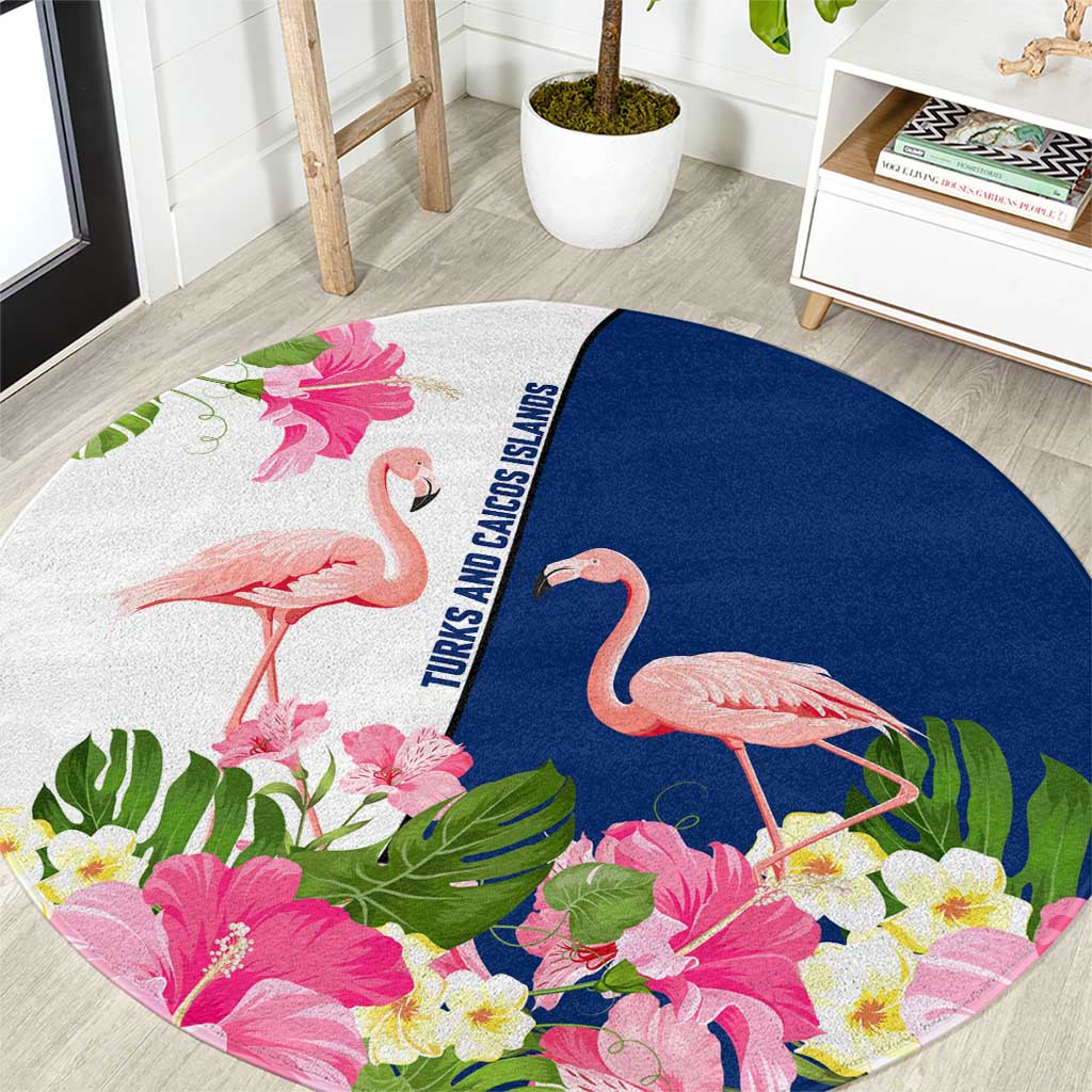 Turks and Caicos Islands Round Carpet with Flamingos Floral Pattern and National Crest Design - Wonder Print Shop