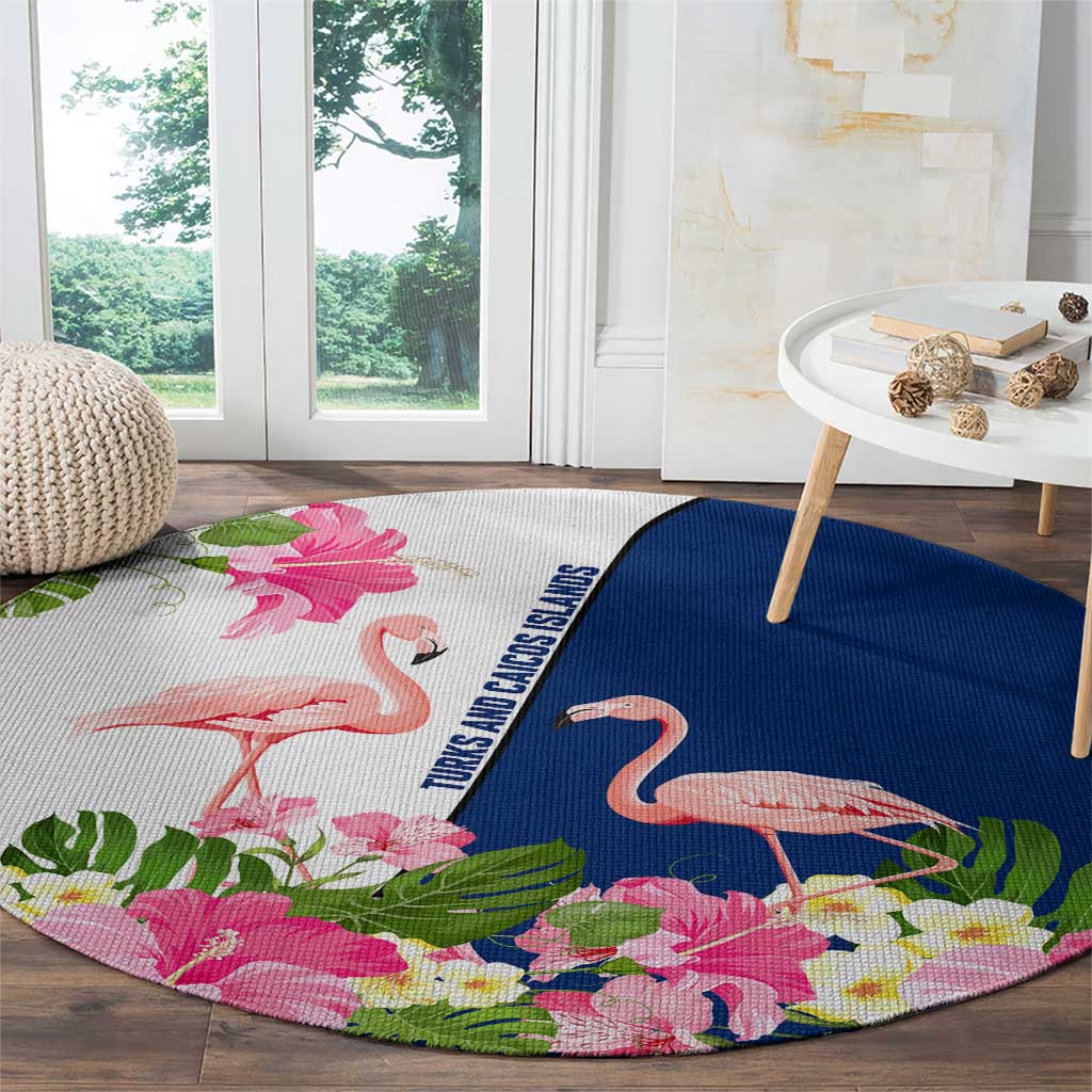 Turks and Caicos Islands Round Carpet with Flamingos Floral Pattern and National Crest Design - Wonder Print Shop