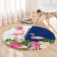 Turks and Caicos Islands Round Carpet with Flamingos Floral Pattern and National Crest Design - Wonder Print Shop