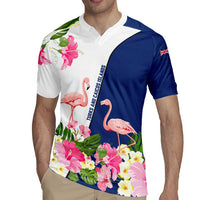 Turks and Caicos Islands Rugby Jersey with Flamingos Floral Pattern and National Crest Design - Wonder Print Shop
