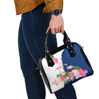 Turks and Caicos Islands Shoulder Handbag with Flamingos Floral Pattern and National Crest Design - Wonder Print Shop
