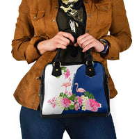 Turks and Caicos Islands Shoulder Handbag with Flamingos Floral Pattern and National Crest Design - Wonder Print Shop