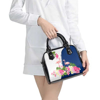 Turks and Caicos Islands Shoulder Handbag with Flamingos Floral Pattern and National Crest Design - Wonder Print Shop