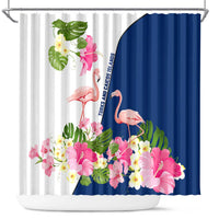 Turks and Caicos Islands Shower Curtain with Flamingos Floral Pattern and National Crest Design - Wonder Print Shop