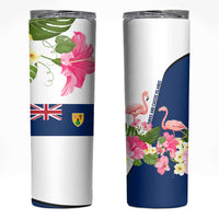 Turks and Caicos Islands Skinny Tumbler with Flamingos Floral Pattern and National Crest Design - Wonder Print Shop