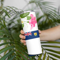 Turks and Caicos Islands Skinny Tumbler with Flamingos Floral Pattern and National Crest Design - Wonder Print Shop