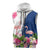 Turks and Caicos Islands Sleeveless Zip Hoodie with Flamingos Floral Pattern and National Crest Design - Wonder Print Shop