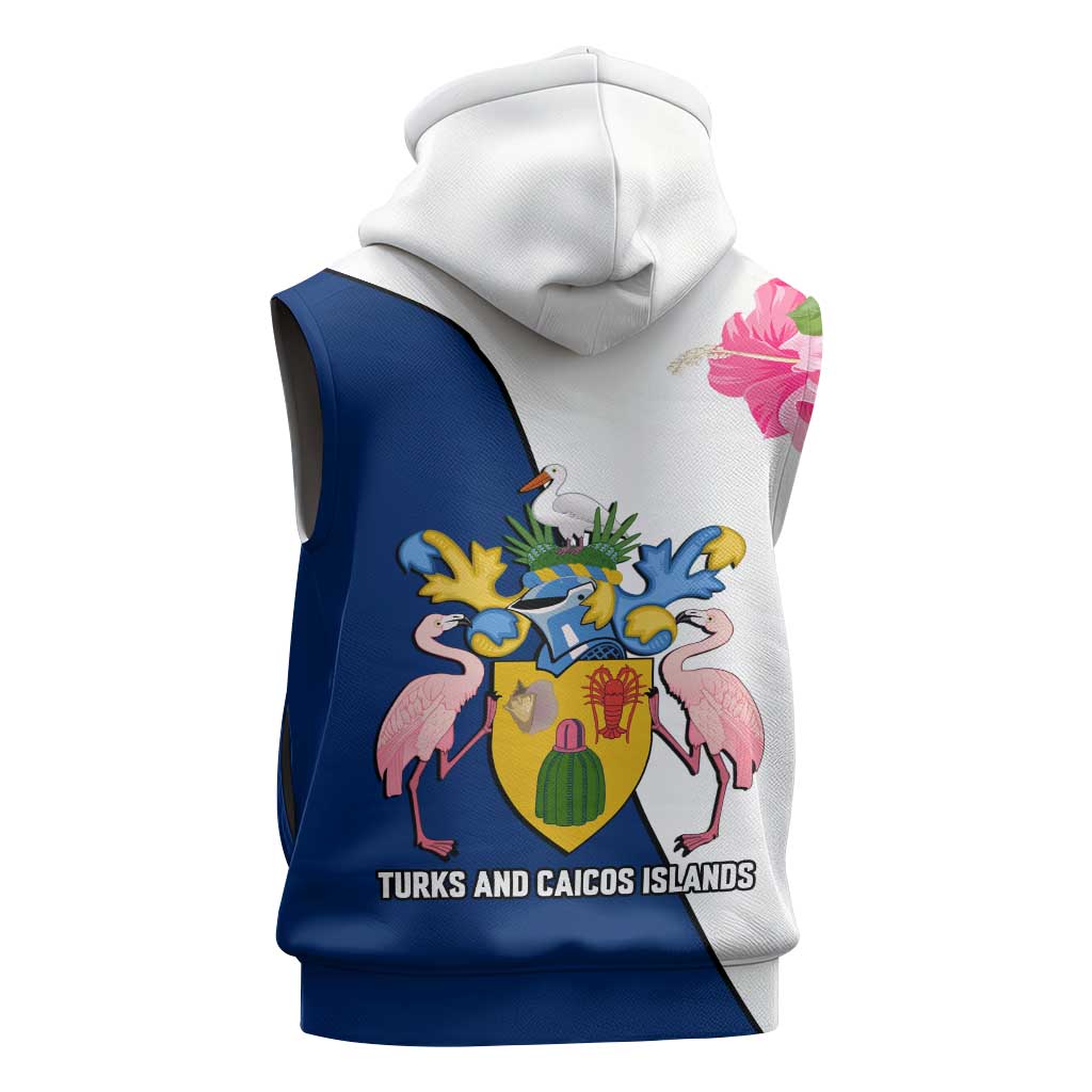 Turks and Caicos Islands Sleeveless Zip Hoodie with Flamingos Floral Pattern and National Crest Design - Wonder Print Shop