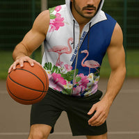 Turks and Caicos Islands Sleeveless Zip Hoodie with Flamingos Floral Pattern and National Crest Design - Wonder Print Shop