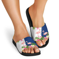 Turks and Caicos Islands Slide Sandals with Flamingos Floral Pattern and National Crest Design - Wonder Print Shop