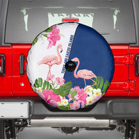 Turks and Caicos Islands Spare Tire Cover with Flamingos Floral Pattern and National Crest Design - Wonder Print Shop