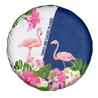 Turks and Caicos Islands Spare Tire Cover with Flamingos Floral Pattern and National Crest Design - Wonder Print Shop