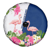 Turks and Caicos Islands Spare Tire Cover with Flamingos Floral Pattern and National Crest Design - Wonder Print Shop