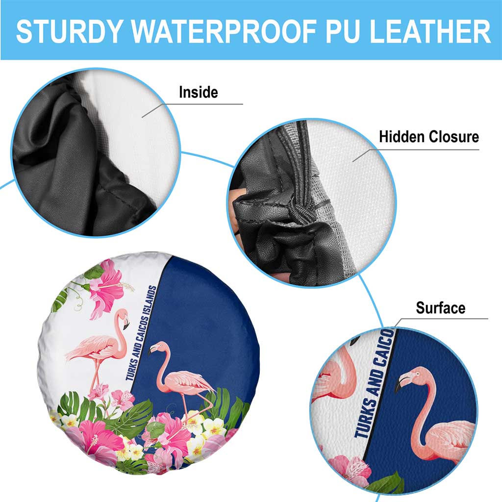 Turks and Caicos Islands Spare Tire Cover with Flamingos Floral Pattern and National Crest Design - Wonder Print Shop