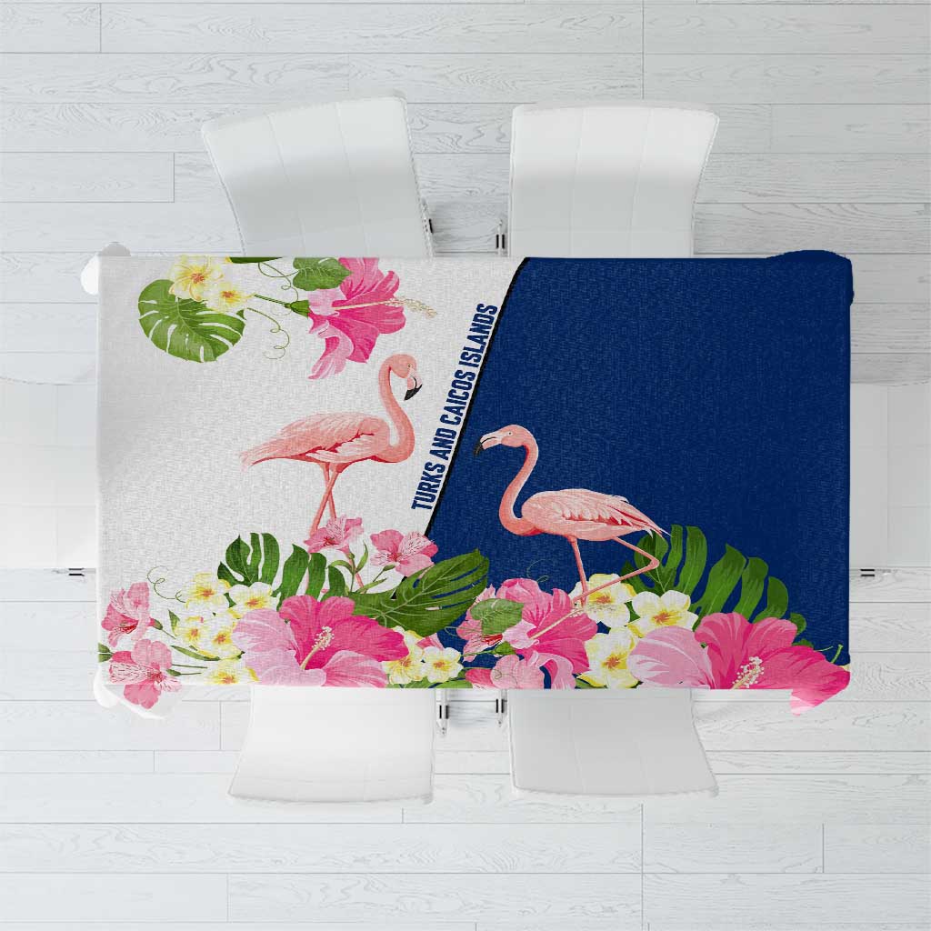 Turks and Caicos Islands Tablecloth with Flamingos Floral Pattern and National Crest Design - Wonder Print Shop