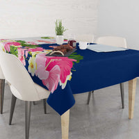 Turks and Caicos Islands Tablecloth with Flamingos Floral Pattern and National Crest Design - Wonder Print Shop