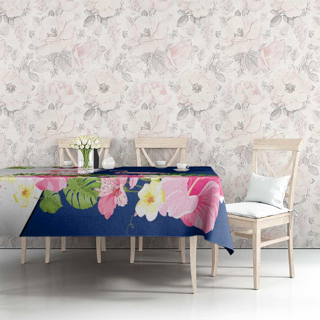 Turks and Caicos Islands Tablecloth with Flamingos Floral Pattern and National Crest Design - Wonder Print Shop