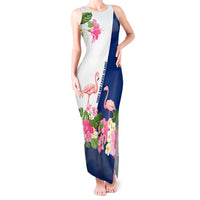 Turks and Caicos Islands Tank Maxi Dress with Flamingos Floral Pattern and National Crest Design - Wonder Print Shop