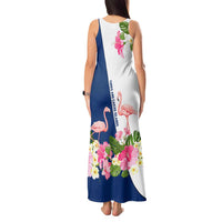 Turks and Caicos Islands Tank Maxi Dress with Flamingos Floral Pattern and National Crest Design - Wonder Print Shop