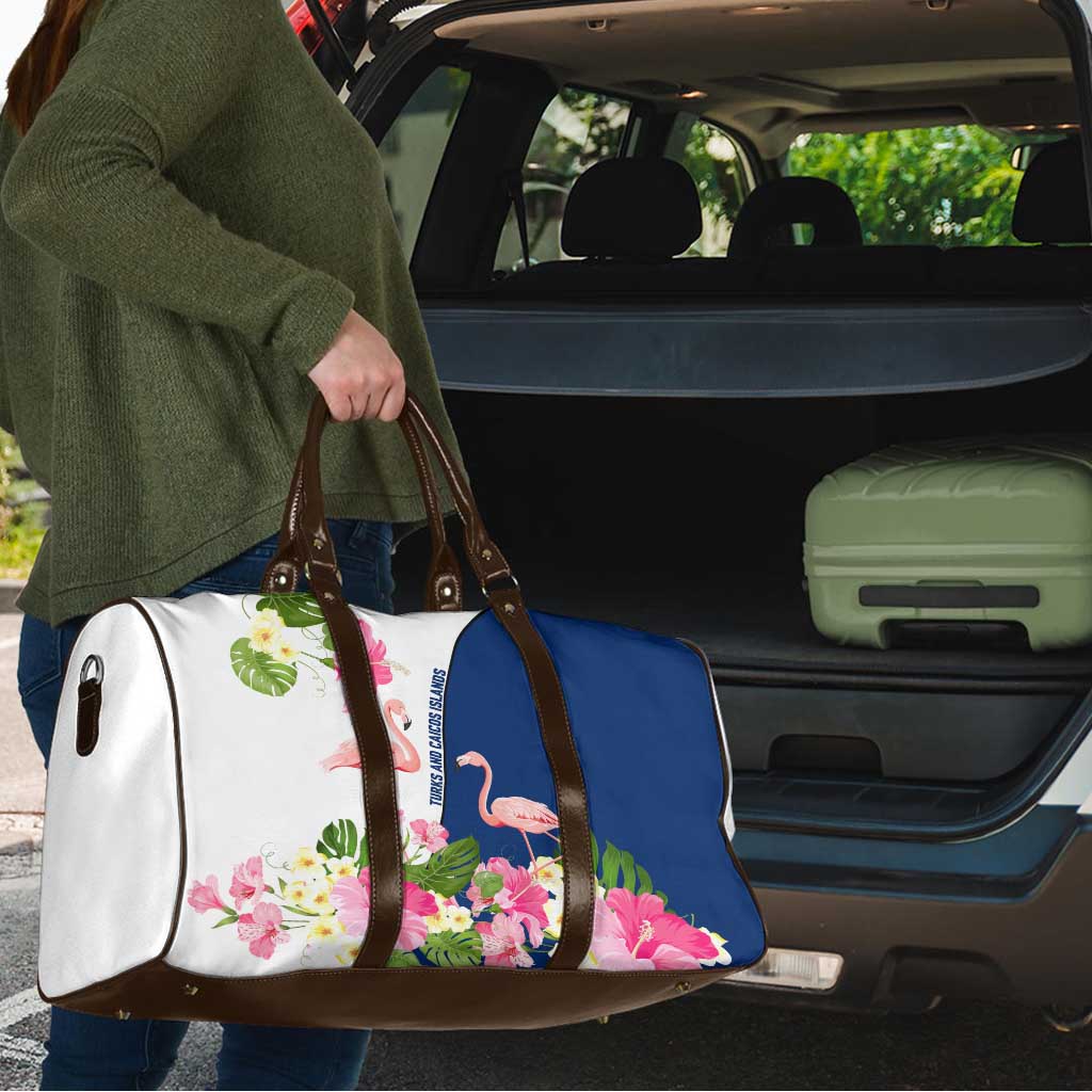 Turks and Caicos Islands Travel Bag with Flamingos Floral Pattern and National Crest Design - Wonder Print Shop