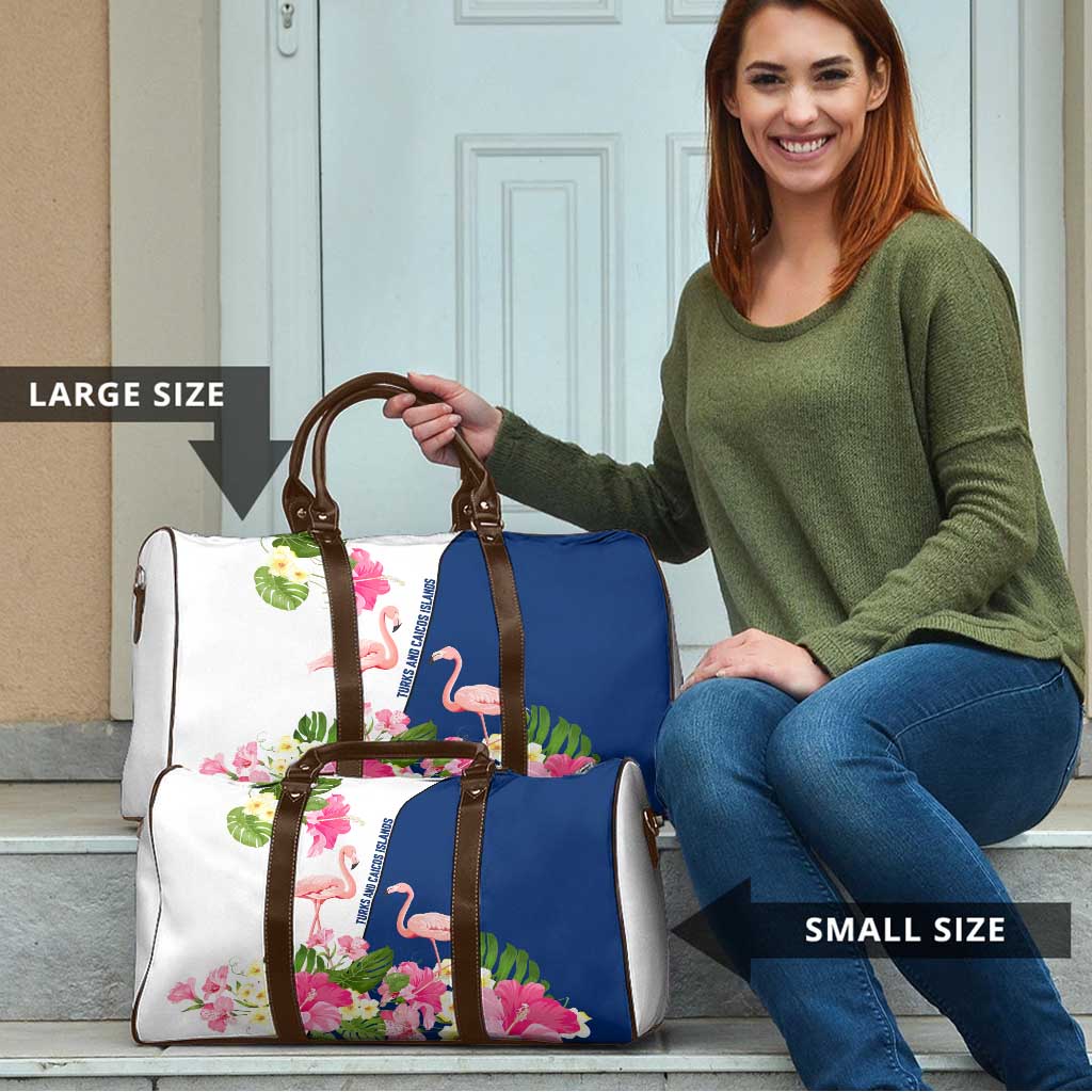 Turks and Caicos Islands Travel Bag with Flamingos Floral Pattern and National Crest Design - Wonder Print Shop