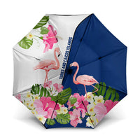Turks and Caicos Islands Umbrella with Flamingos Floral Pattern and National Crest Design - Wonder Print Shop