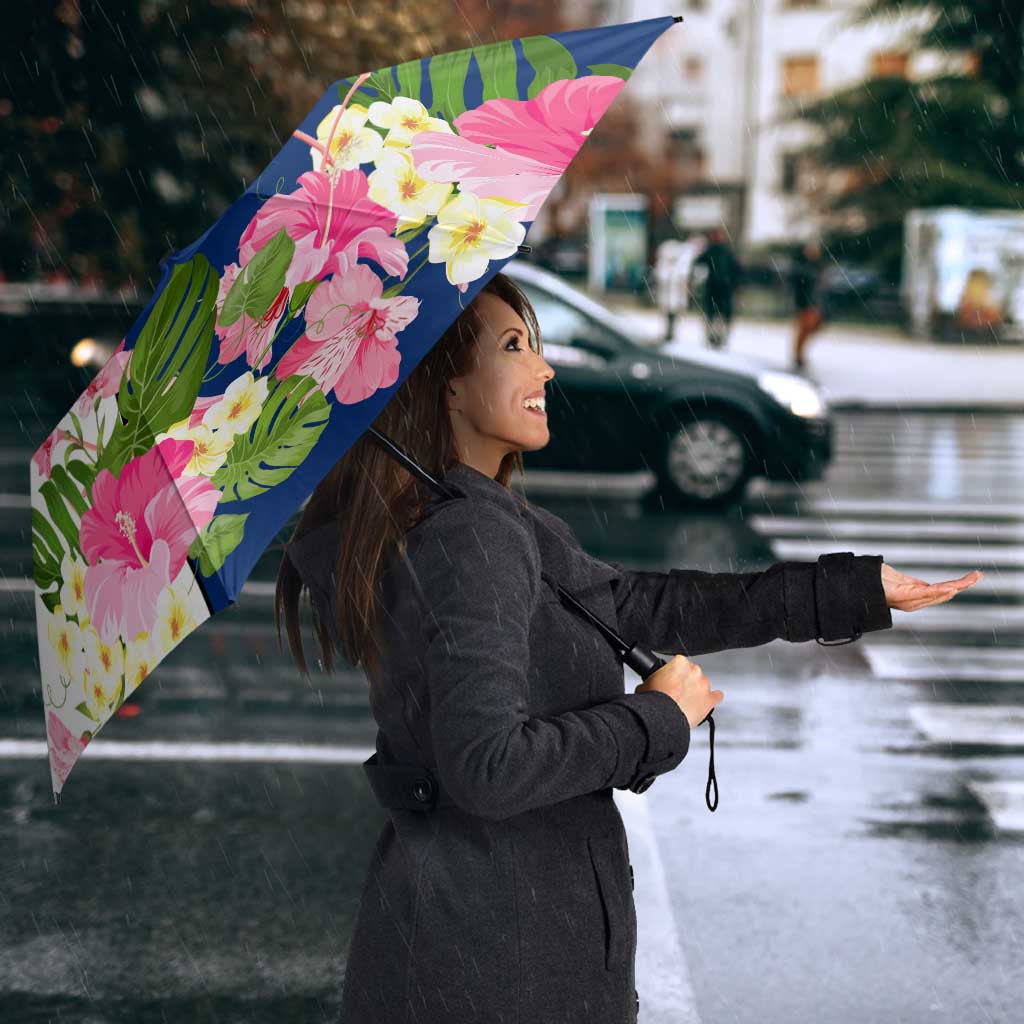 Turks and Caicos Islands Umbrella with Flamingos Floral Pattern and National Crest Design - Wonder Print Shop