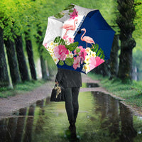 Turks and Caicos Islands Umbrella with Flamingos Floral Pattern and National Crest Design - Wonder Print Shop