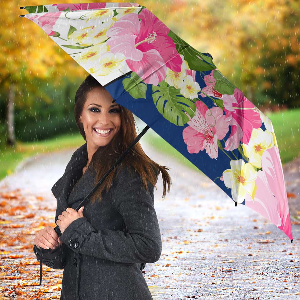 Turks and Caicos Islands Umbrella with Flamingos Floral Pattern and National Crest Design - Wonder Print Shop