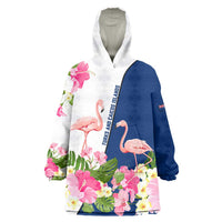 Turks and Caicos Islands Wearable Blanket Hoodie with Flamingos Floral Pattern and National Crest Design - Wonder Print Shop