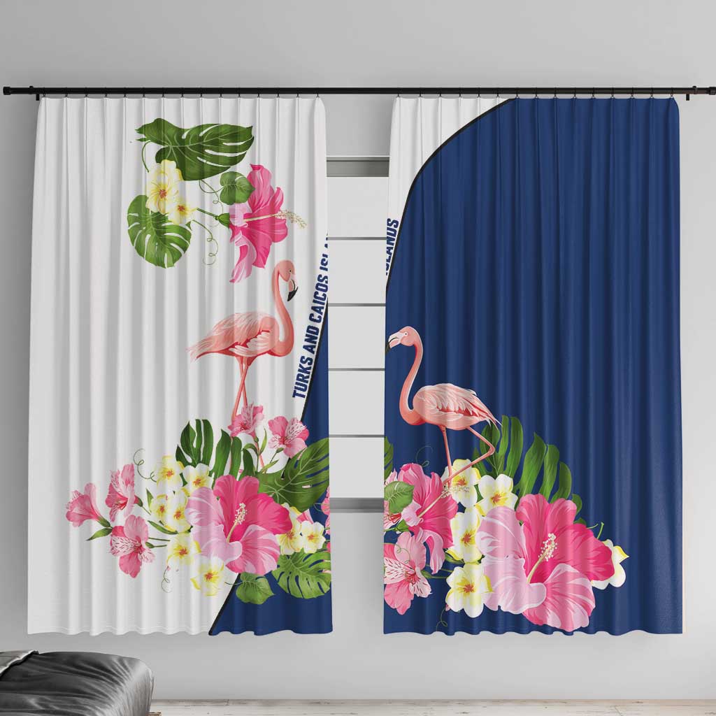 Turks and Caicos Islands Window Curtain with Flamingos Floral Pattern and National Crest Design - Wonder Print Shop