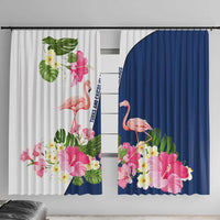 Turks and Caicos Islands Window Curtain with Flamingos Floral Pattern and National Crest Design - Wonder Print Shop