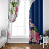 Turks and Caicos Islands Window Curtain with Flamingos Floral Pattern and National Crest Design - Wonder Print Shop
