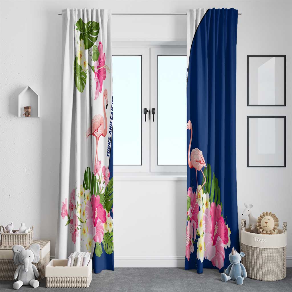 Turks and Caicos Islands Window Curtain with Flamingos Floral Pattern and National Crest Design - Wonder Print Shop