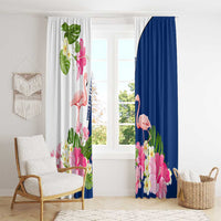 Turks and Caicos Islands Window Curtain with Flamingos Floral Pattern and National Crest Design - Wonder Print Shop