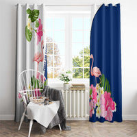 Turks and Caicos Islands Window Curtain with Flamingos Floral Pattern and National Crest Design - Wonder Print Shop