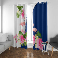 Turks and Caicos Islands Window Curtain with Flamingos Floral Pattern and National Crest Design - Wonder Print Shop