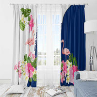 Turks and Caicos Islands Window Curtain with Flamingos Floral Pattern and National Crest Design - Wonder Print Shop
