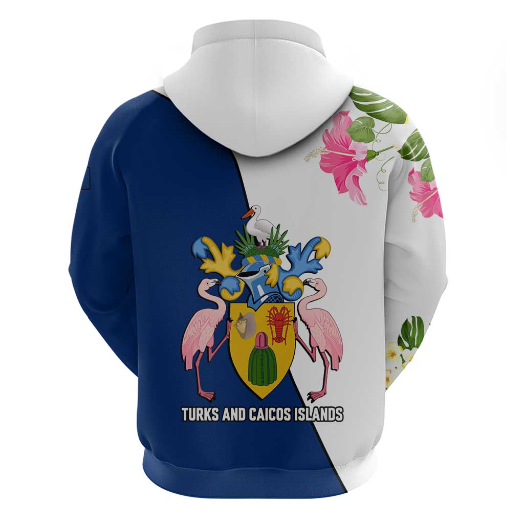 Turks and Caicos Islands Zip Hoodie with Flamingos Floral Pattern and National Crest Design - Wonder Print Shop