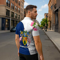 Turks and Caicos Islands Zipper Polo Shirt with Flamingos Floral Pattern and National Crest Design - Wonder Print Shop